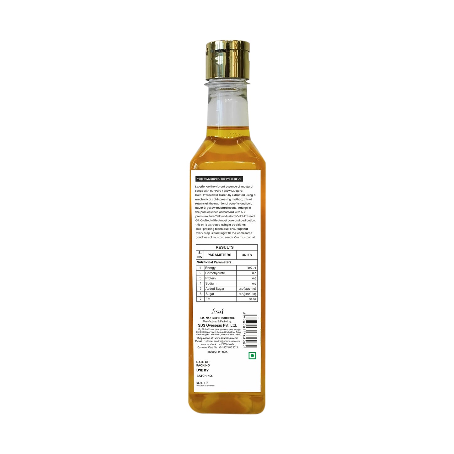 Cold Pressed Yellow Mustard Oil 500ml (Coconut Oil FREE)